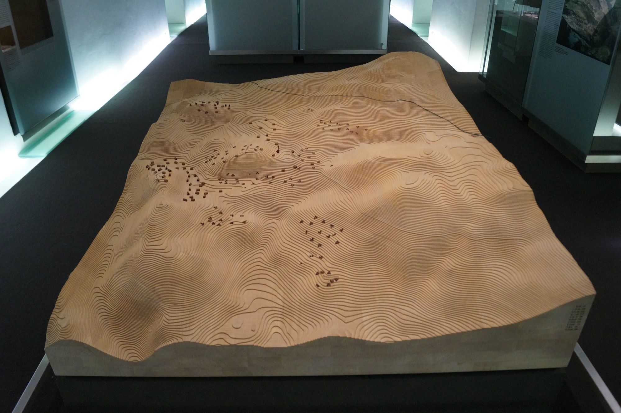 Layered wooden topographic model of the Dürnberg at the Celtic Museum in Hallein